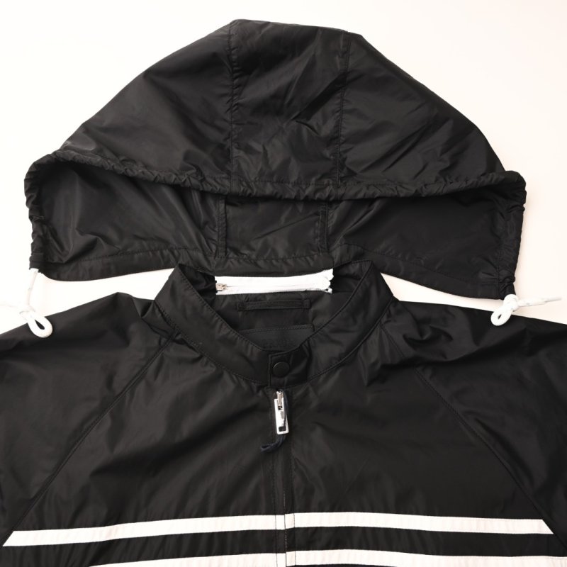 Prada Black Nylon Windbreaker Jacket with White Stripes view