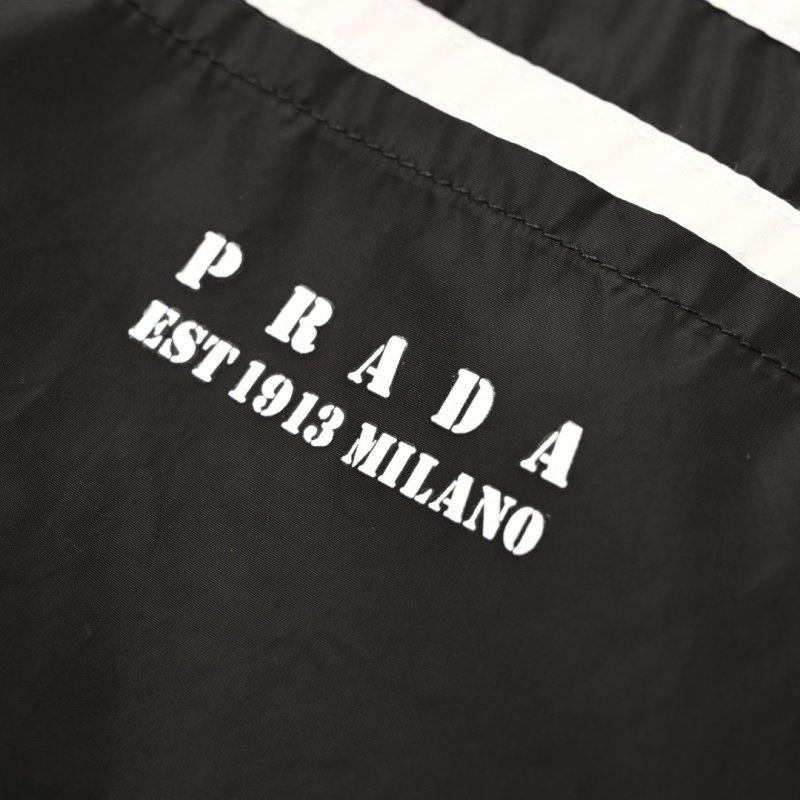 Prada Black Nylon Windbreaker Jacket with White Stripes view