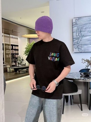 Louis Vuitton Colorful Rainbow Brush Stroke Black T-Shirt view 2