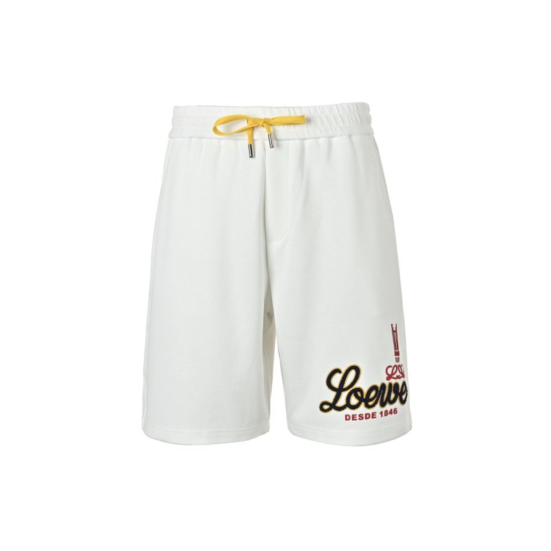 White Embroidered Logo Athletic Shorts with Yellow Drawstring view
