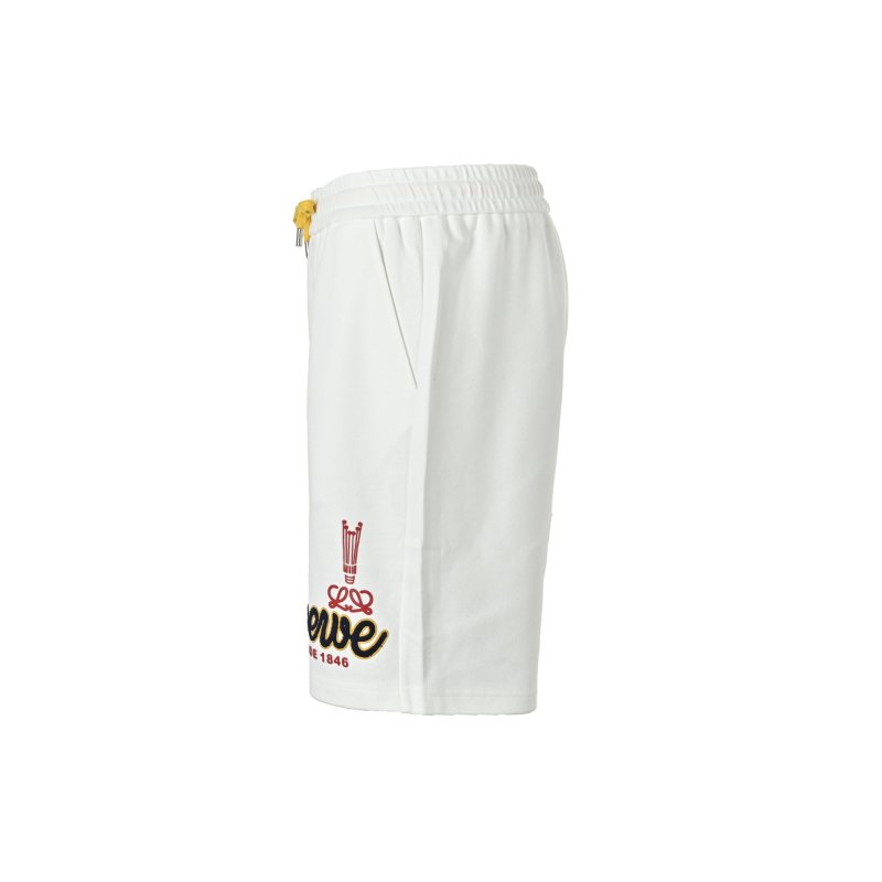 White Embroidered Logo Athletic Shorts with Yellow Drawstring view