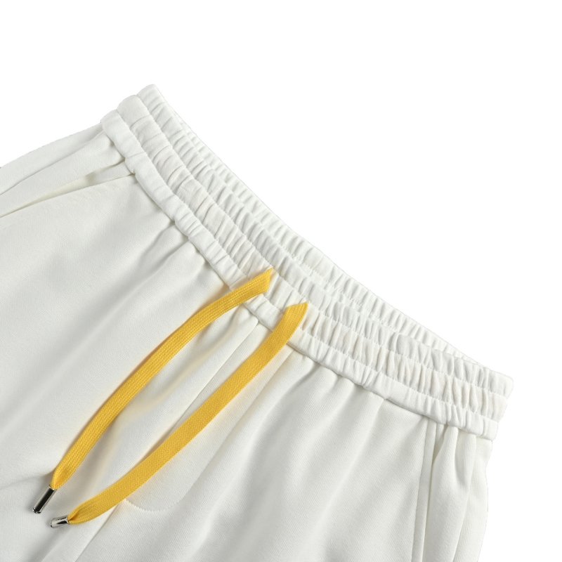 White Embroidered Logo Athletic Shorts with Yellow Drawstring view