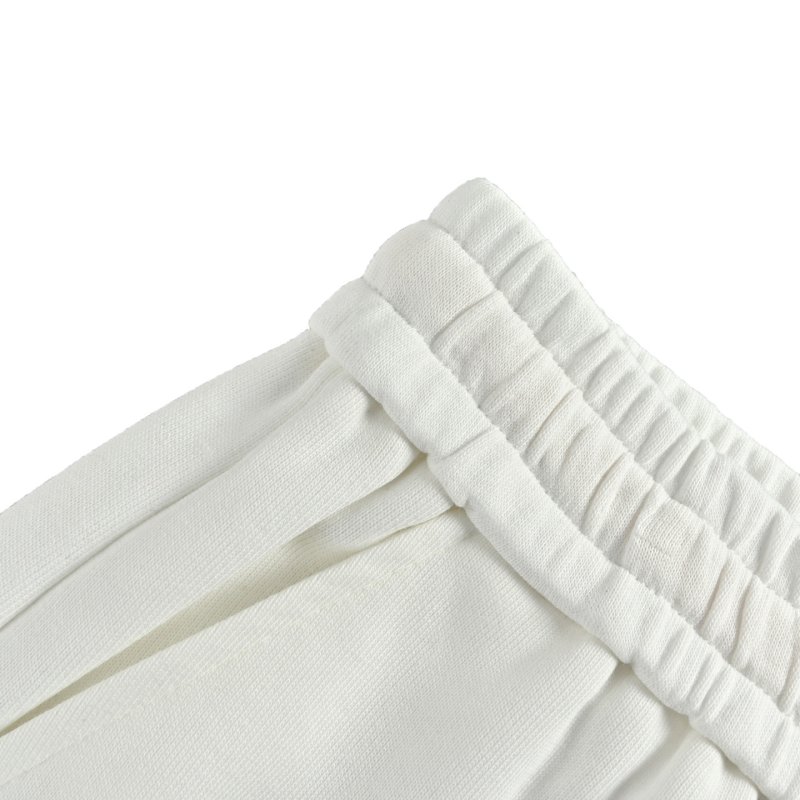 White Embroidered Logo Athletic Shorts with Yellow Drawstring view