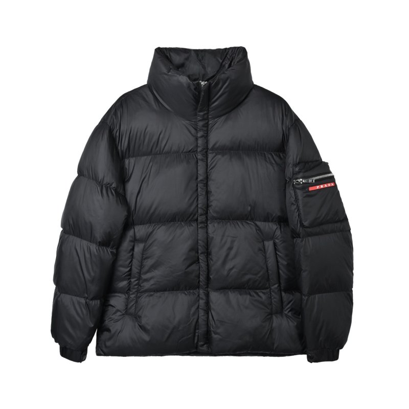 Black Puffer Down Jacket with Gold Trim view