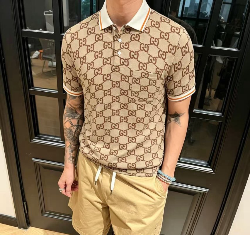 Gucci GG Monogram Cream Short-Sleeve Polo Shirt view