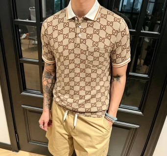Gucci GG Monogram Cream Short-Sleeve Polo Shirt view 2