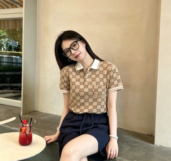 Gucci GG Monogram Cream Short-Sleeve Polo Shirt view 3