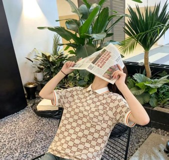 Gucci GG Monogram Cream Short-Sleeve Polo Shirt view 4