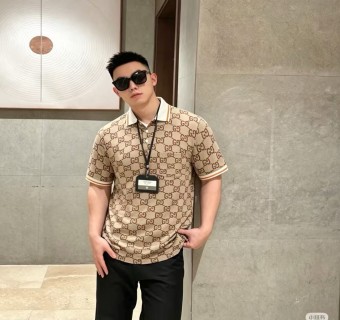 Gucci GG Monogram Cream Short-Sleeve Polo Shirt view 5