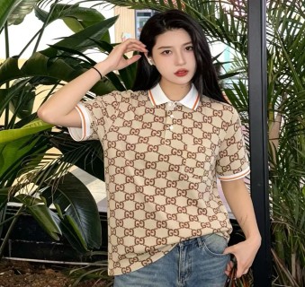 Gucci GG Monogram Cream Short-Sleeve Polo Shirt view 6