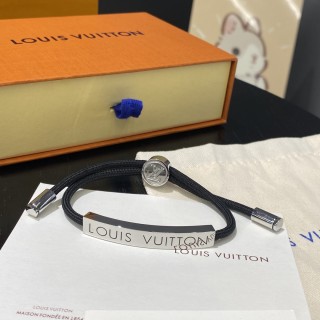 Louis Vuitton Black Rope Adjustable Bracelet with Silver Hardware