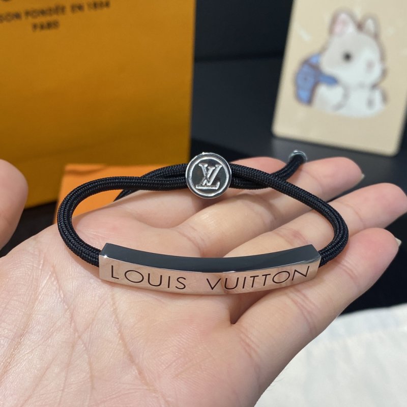 Louis Vuitton Black Rope Adjustable Bracelet with Silver Hardware view
