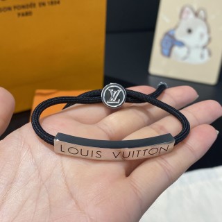 Louis Vuitton Black Rope Adjustable Bracelet with Silver Hardware view 3
