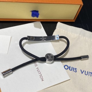 Louis Vuitton Black Rope Adjustable Bracelet with Silver Hardware view 4