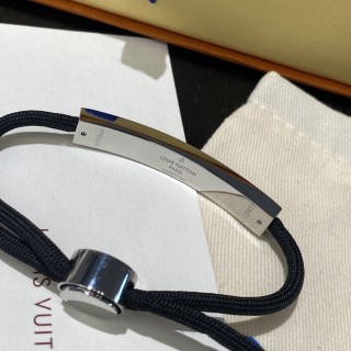 Louis Vuitton Black Rope Adjustable Bracelet with Silver Hardware view 5