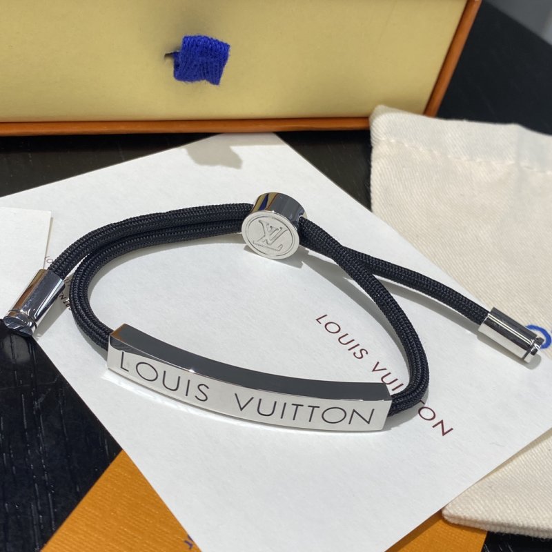 Louis Vuitton Black Rope Adjustable Bracelet with Silver Hardware view