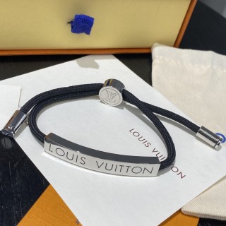 Louis Vuitton Black Rope Adjustable Bracelet with Silver Hardware view 6