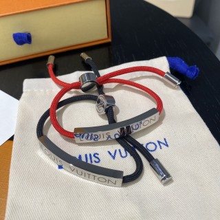 Louis Vuitton Black Rope Adjustable Bracelet with Silver Hardware view 7