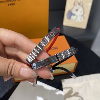 Louis Vuitton Black Rope Adjustable Bracelet with Silver Hardware view 8