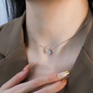 Silver CZ Square Pendant Necklace