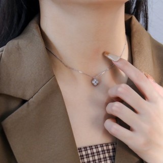 Silver CZ Square Pendant Necklace view 2
