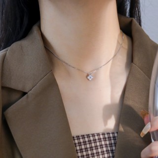 Silver CZ Square Pendant Necklace view 3
