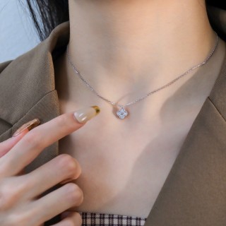Silver CZ Square Pendant Necklace view 4