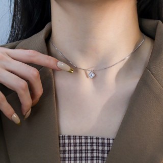 Silver CZ Square Pendant Necklace view 5
