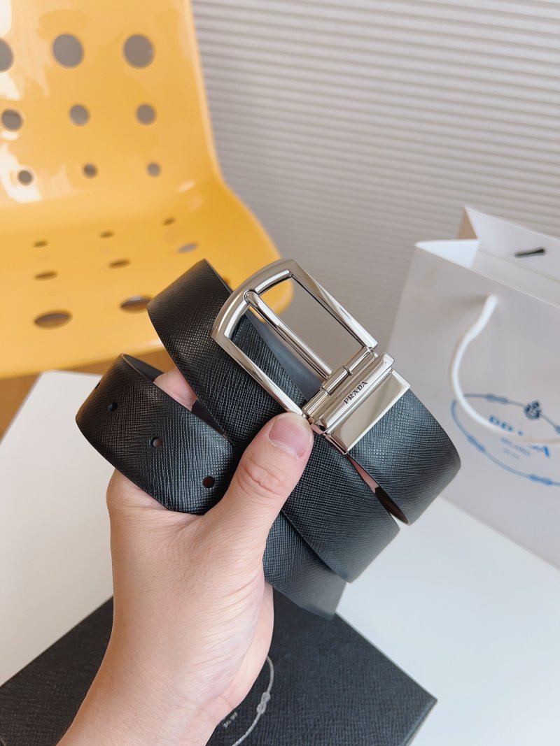 Prada Saffiano Leather Belt Black Silver Buckle 35mm view