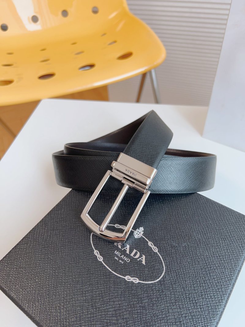 Prada Saffiano Leather Belt Black Silver Buckle 35mm view