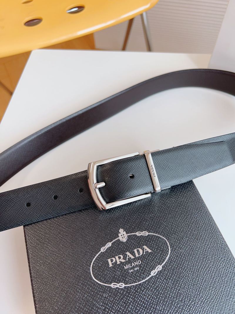 Prada Saffiano Leather Belt Black Silver Buckle 35mm view