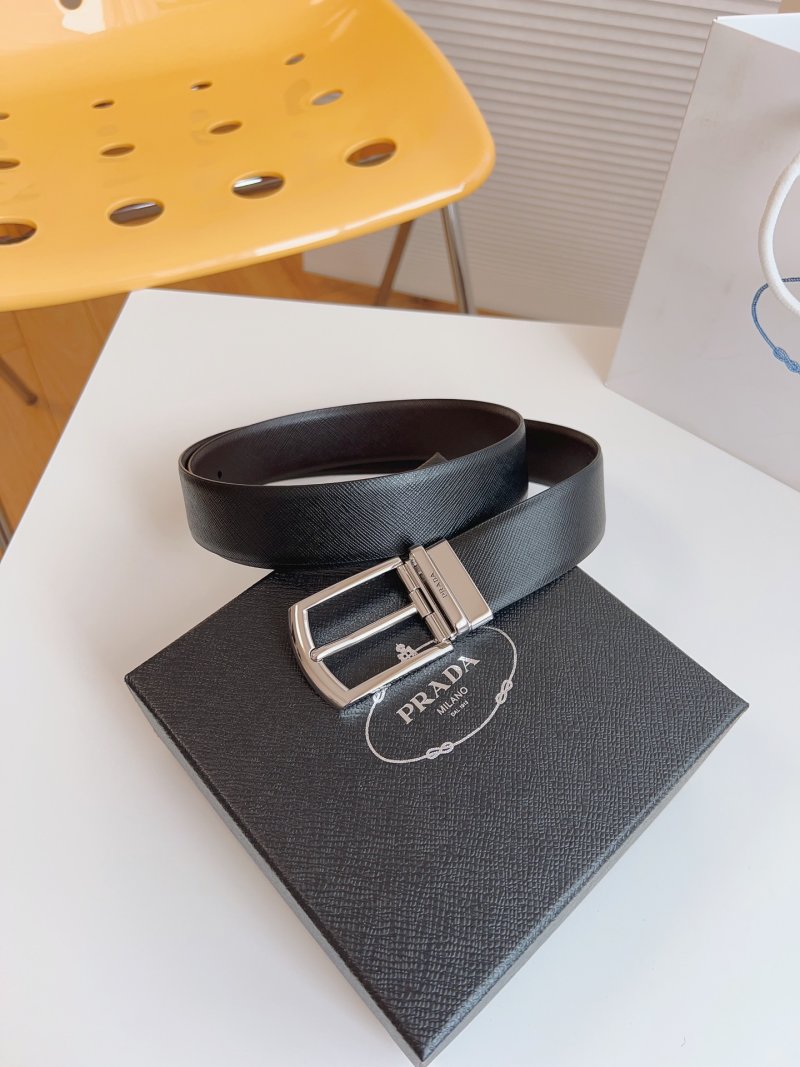 Prada Saffiano Leather Belt Black Silver Buckle 35mm view