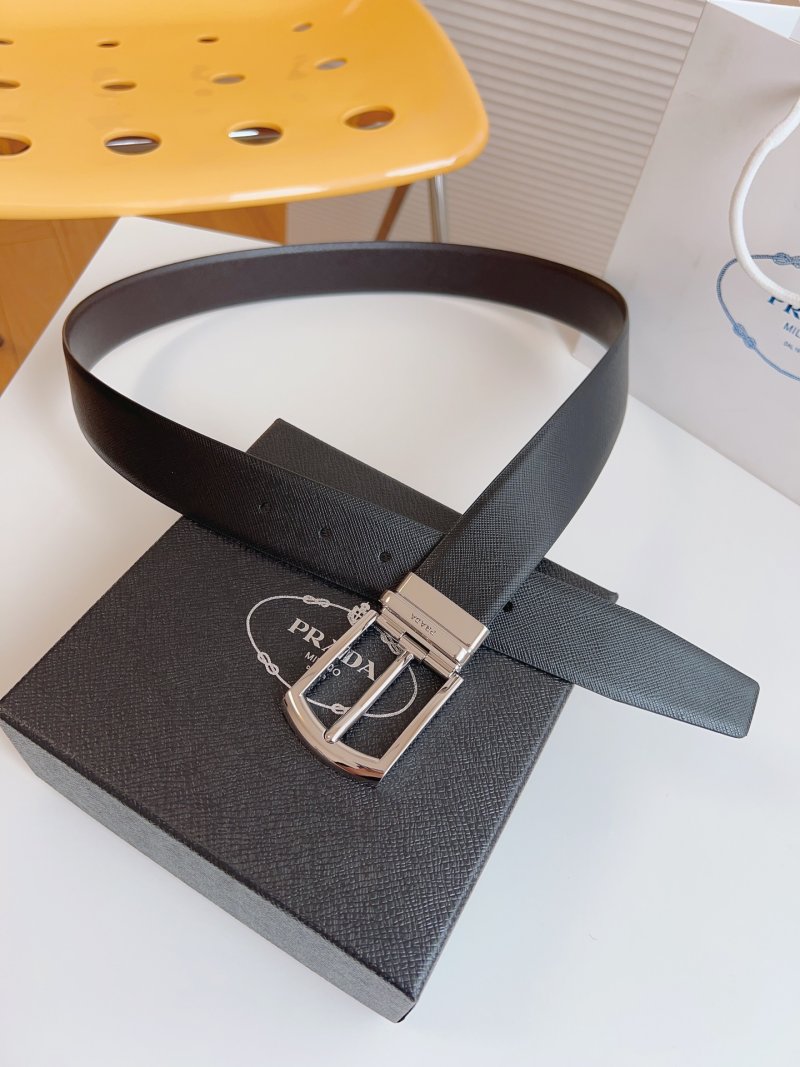 Prada Saffiano Leather Belt Black Silver Buckle 35mm view