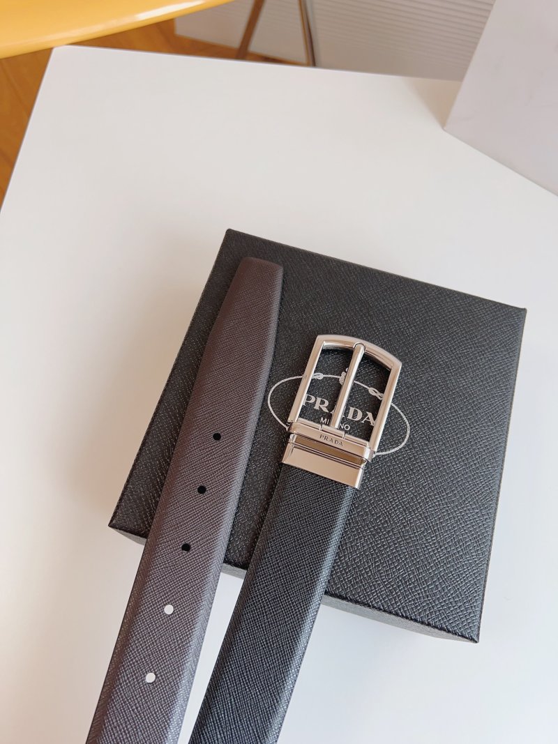 Prada Saffiano Leather Belt Black Silver Buckle 35mm view