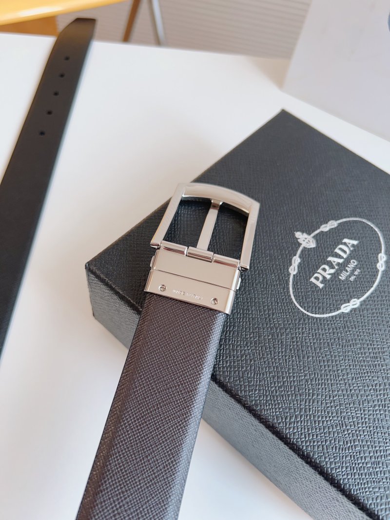 Prada Saffiano Leather Belt Black Silver Buckle 35mm view