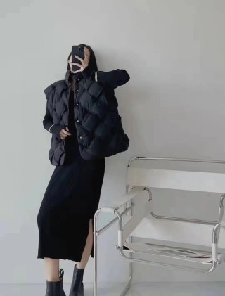 Black Puffy Sleeveless Down Vest Jacket view 2