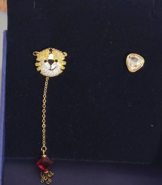 Swarovski Tiger Zodiac Crystal Drop Earrings Gold view 2