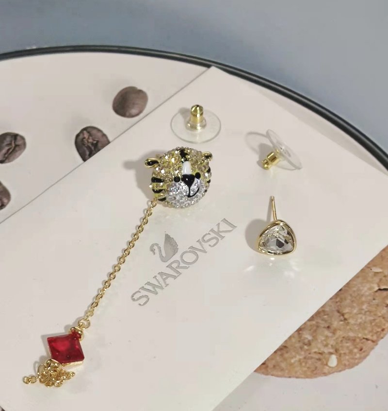 Swarovski Tiger Zodiac Crystal Drop Earrings Gold view