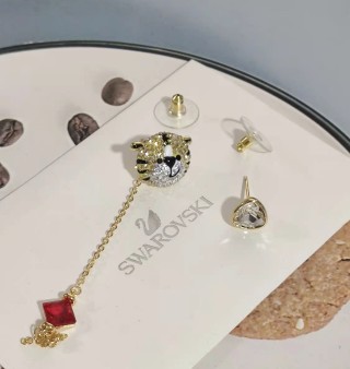 Swarovski Tiger Zodiac Crystal Drop Earrings Gold view 3