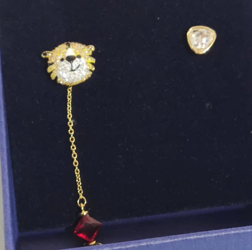 Swarovski Tiger Zodiac Crystal Drop Earrings Gold view