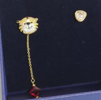 Swarovski Tiger Zodiac Crystal Drop Earrings Gold view 4