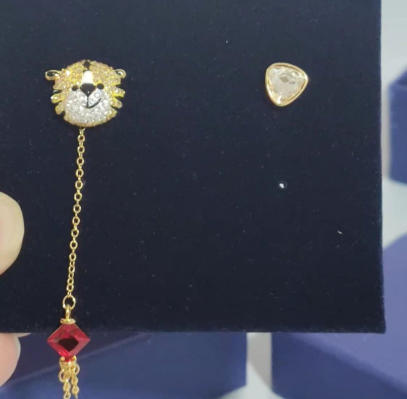 Swarovski Tiger Zodiac Crystal Drop Earrings Gold view