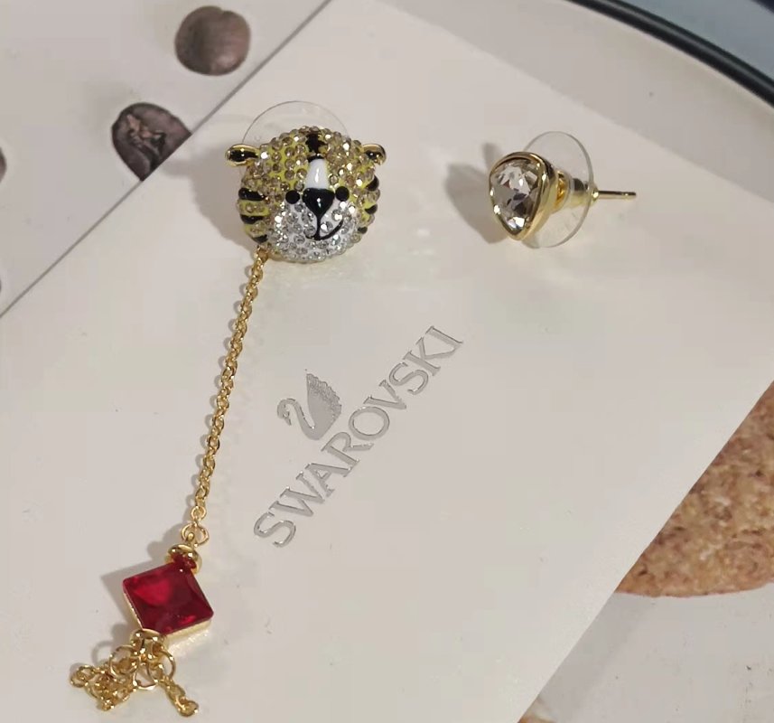 Swarovski Tiger Zodiac Crystal Drop Earrings Gold view