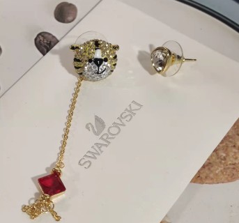 Swarovski Tiger Zodiac Crystal Drop Earrings Gold view 6
