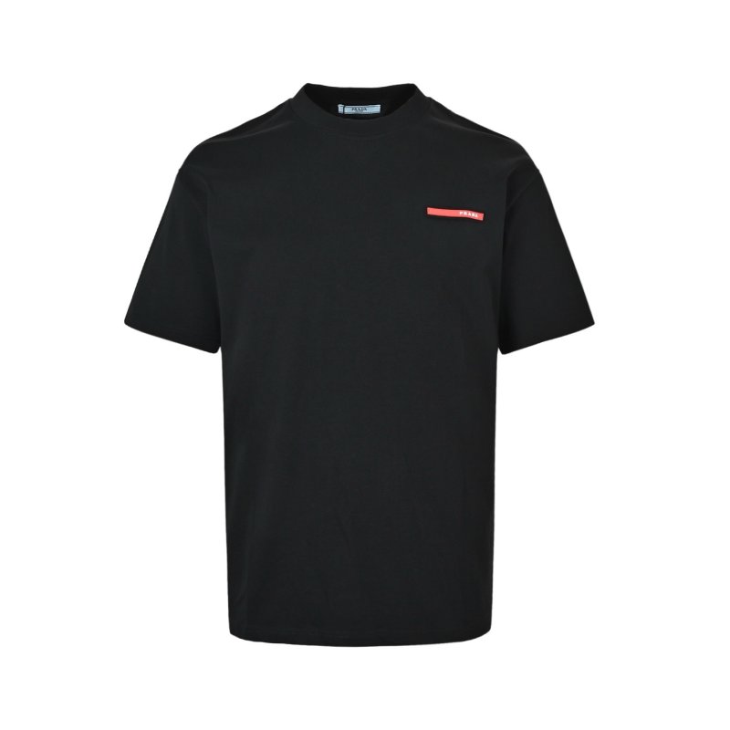 Black Short Sleeve T-Shirt with Red Chest Stripe view