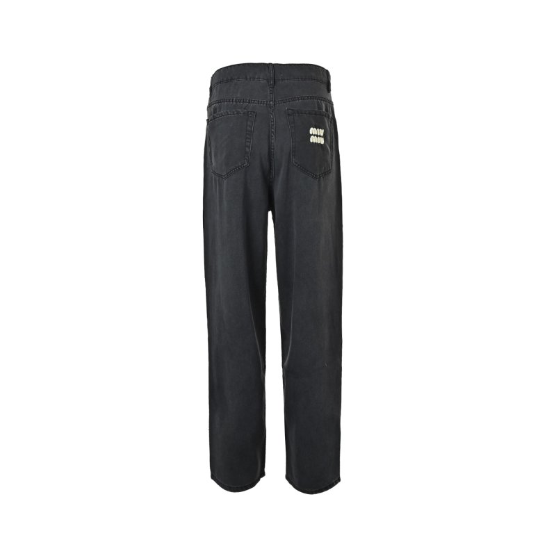Black Wide-Leg Denim Jeans with Embroidered Logo view