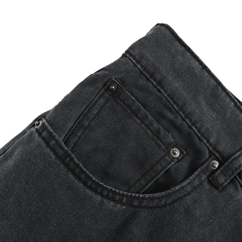 Black Wide-Leg Denim Jeans with Embroidered Logo view