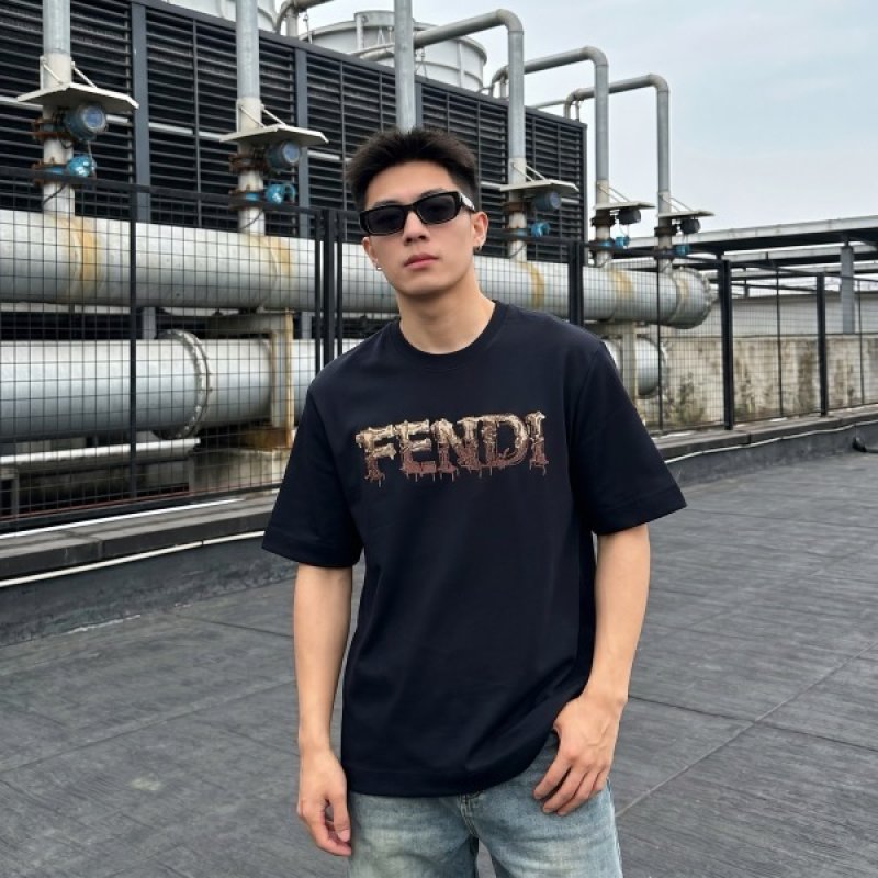Fendi Gold Logo Black T-Shirt