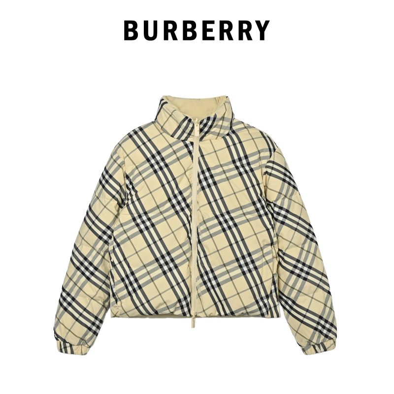 Burberry Checked Puffer Down Jacket - Cream & Black view