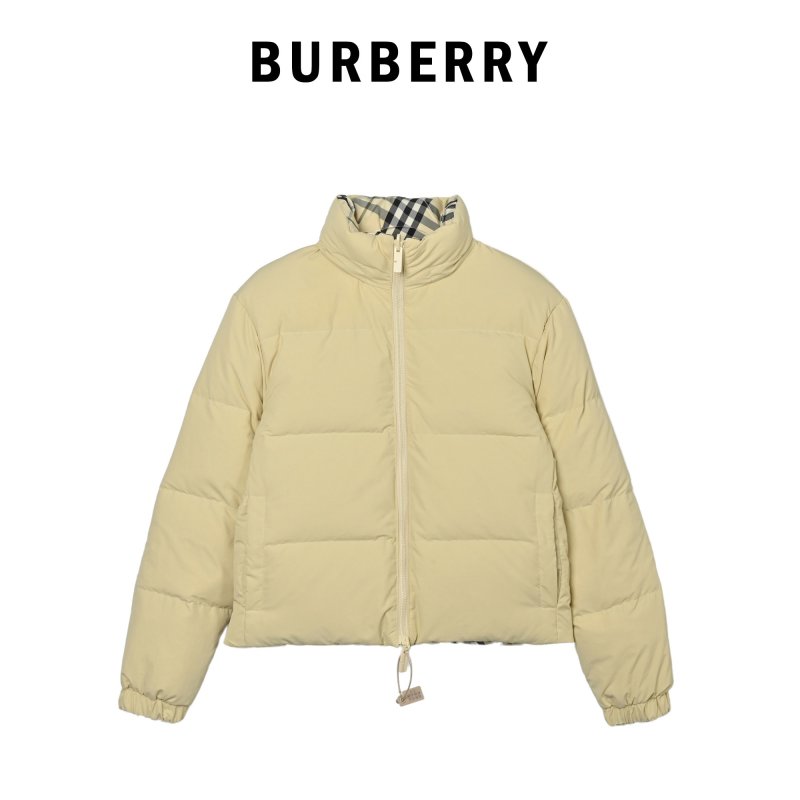 Burberry Checked Puffer Down Jacket - Cream & Black view